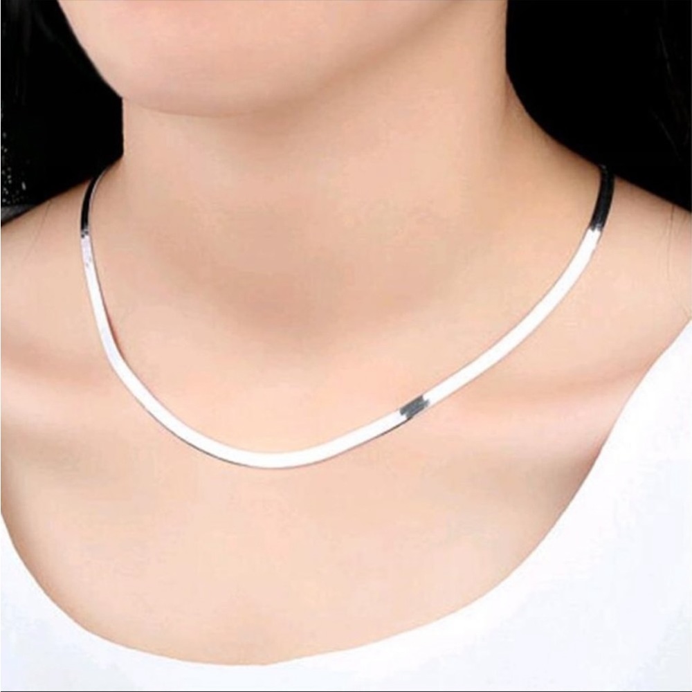 New Unisex 925 Silver Flat Snake Necklace - Picture 5 of 6